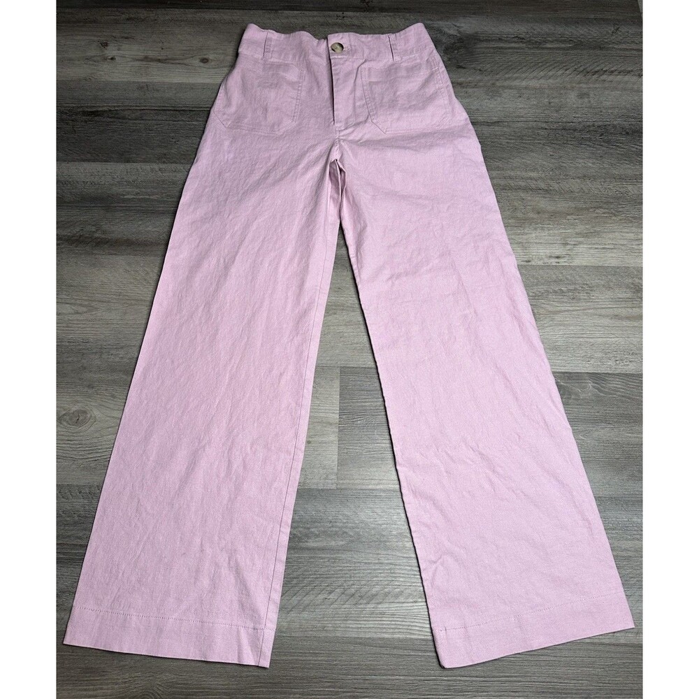 Anthropologie Maeve The Colette Linen Blend Wide Leg Pants Pink Size 28